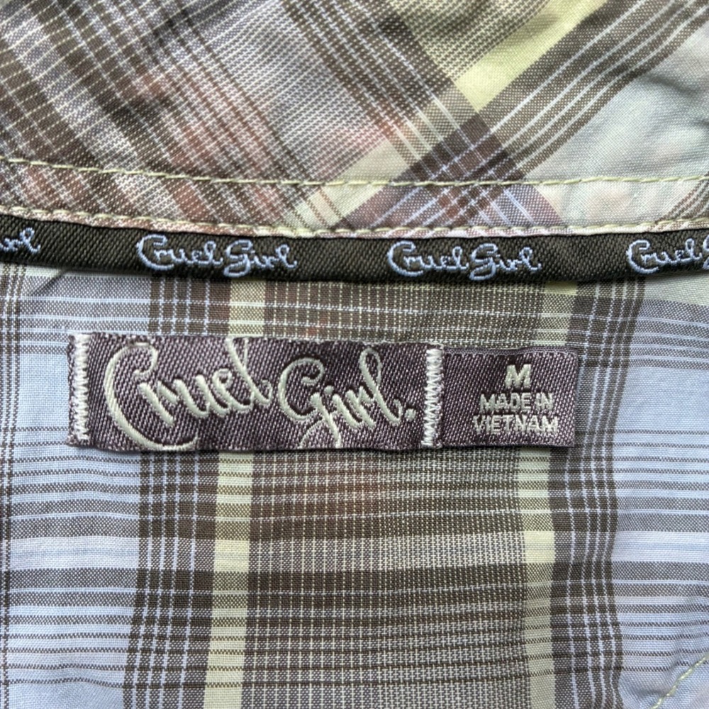 Cruel Girl Womens Western Snap Shirt Plaid Green Tan Long Sleeve Cowgirl M - Picture 4 of 12